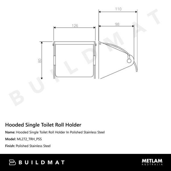 Metlam Hooded Single Toilet Roll Holder In Polished Stainless Steel
