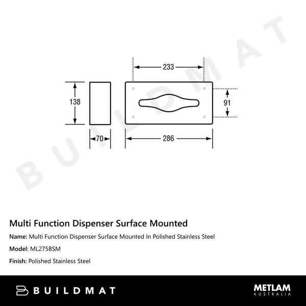 Metlam Multi Function Dispenser Surface Mounted In Polished Stainless Steel