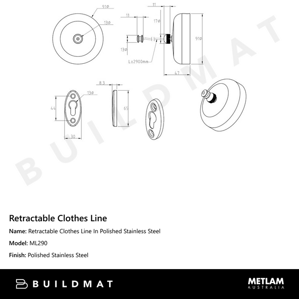 Metlam Retractable Clothes Line In Polished Stainless Steel