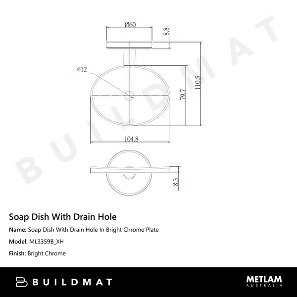Metlam Soap Dish With Drain Hole In Bright Chrome Plate
