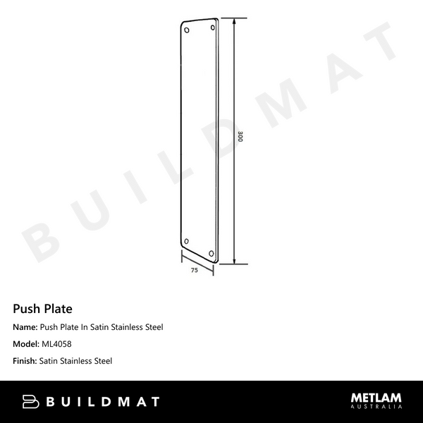 Metlam Push Plate In Satin Stainless Steel