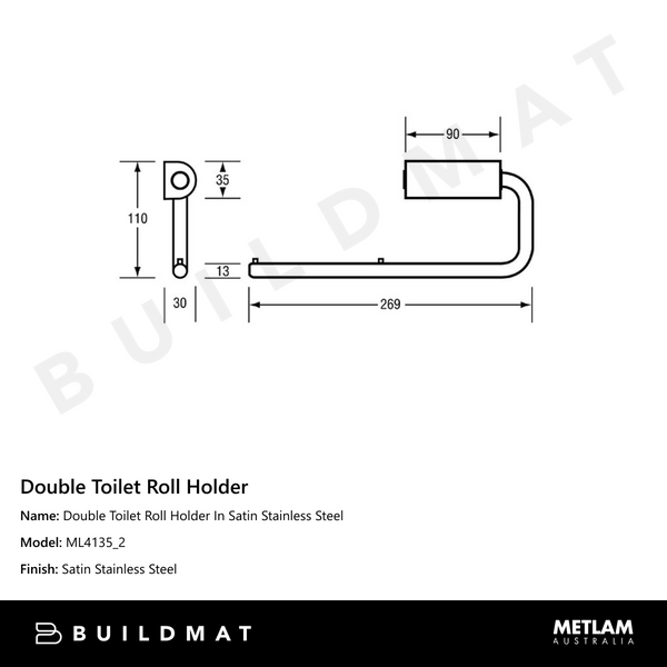 Metlam Double Toilet Roll Holder In Satin Stainless Steel