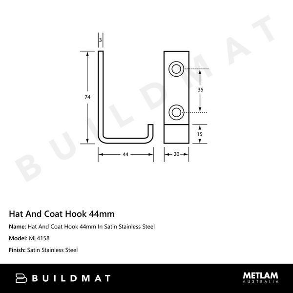 Metlam Hat And Coat Hook 44mm In Satin Stainless Steel