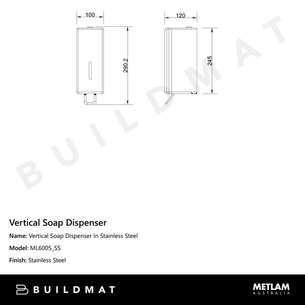 Metlam Vertical Soap Dispenser In Stainless Steel