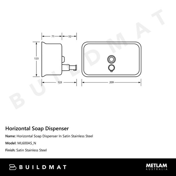 Metlam Horizontal Soap Dispenser In Satin Stainless Steel
