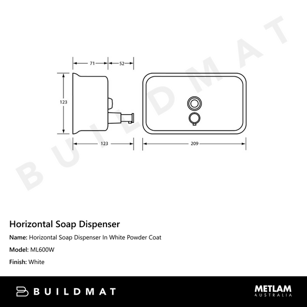 Metlam Horizontal Soap Dispenser In White Powder Coat