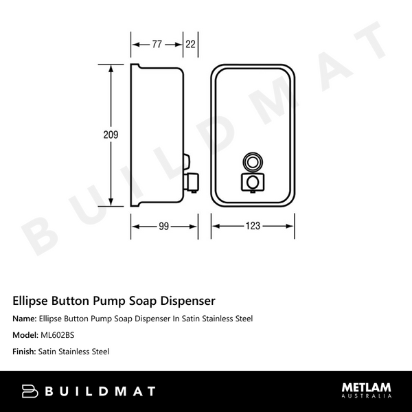 Metlam Ellipse Button Pump Soap Dispenser In Satin Stainless Steel