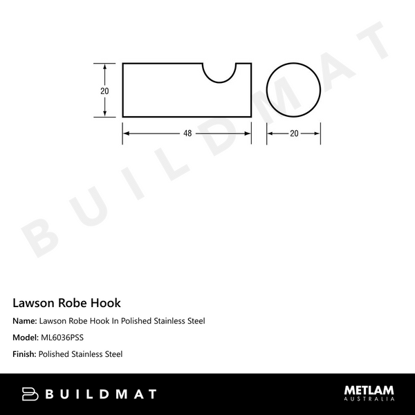 Metlam Lawson Robe Hook In Polished Stainless Steel