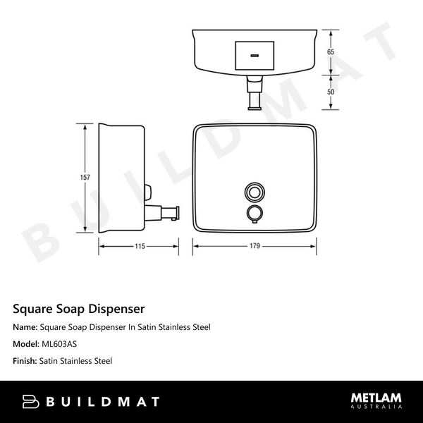 Metlam Square Soap Dispenser In Satin Stainless Steel