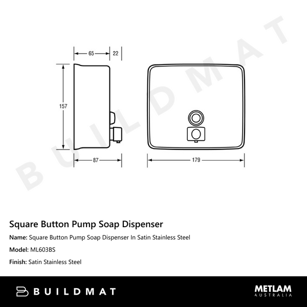 Metlam Square Button Pump Soap Dispenser In Satin Stainless Steel