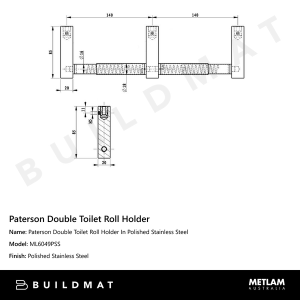 Metlam Paterson Double Toilet Roll Holder In Polished Stainless Steel