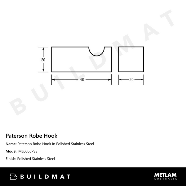 Metlam Paterson Robe Hook In Polished Stainless Steel