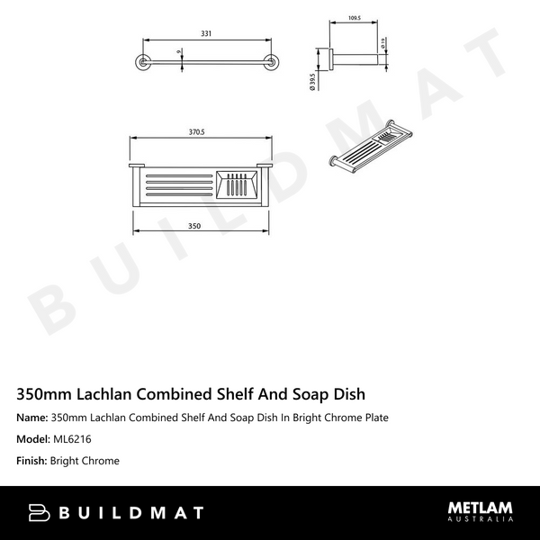 Metlam 350mm Lachlan Combined Shelf And Soap Dish In Bright Chrome Plate