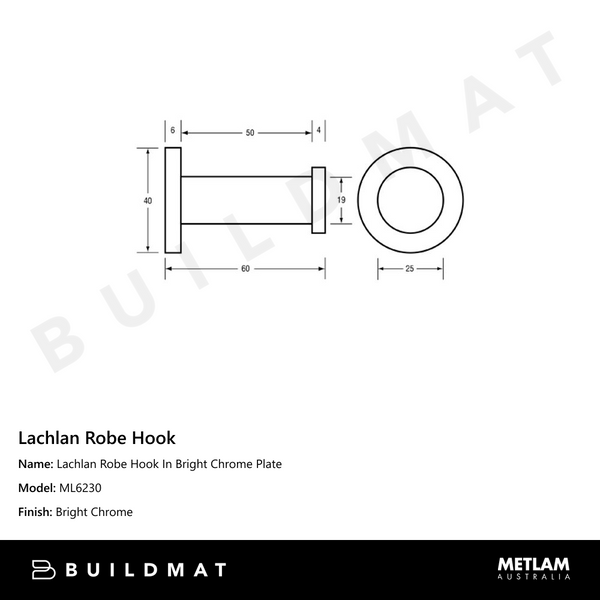 Metlam Lachlan Robe Hook In Bright Chrome Plate