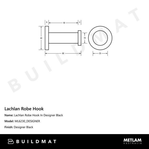 Metlam Lachlan Robe Hook In Designer Black