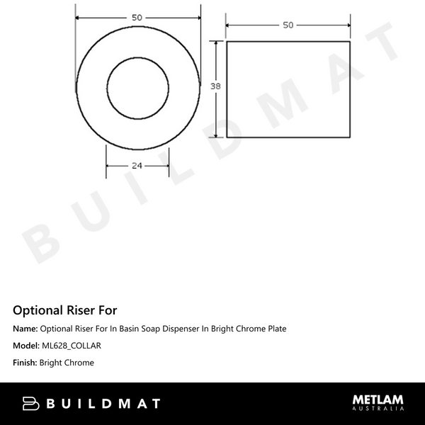 Metlam Optional Riser For In Basin Soap Dispenser In Bright Chrome Plate