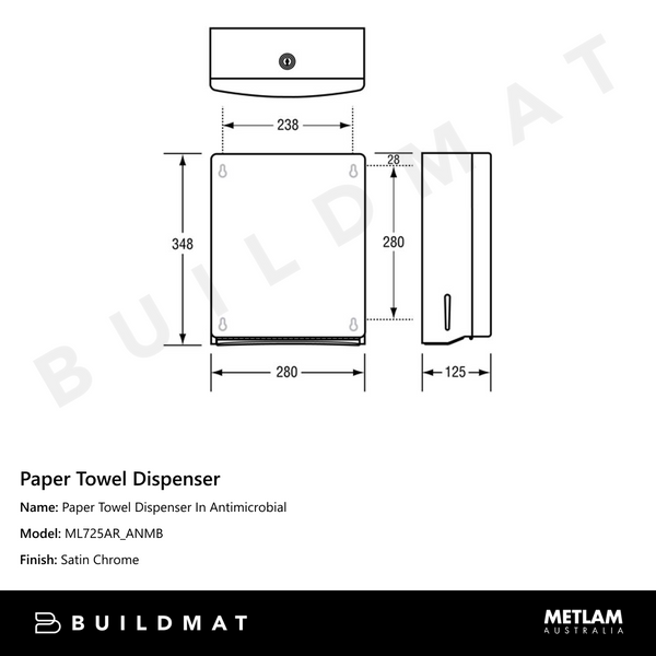 Metlam Paper Towel Dispenser In Antimicrobial
