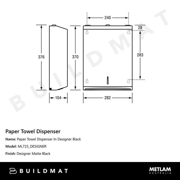 Metlam Paper Towel Dispenser In Designer Black