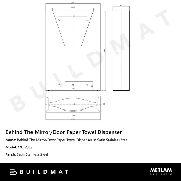 Metlam Behind The Mirror/Door Paper Towel Dispenser In Satin Stainless Steel