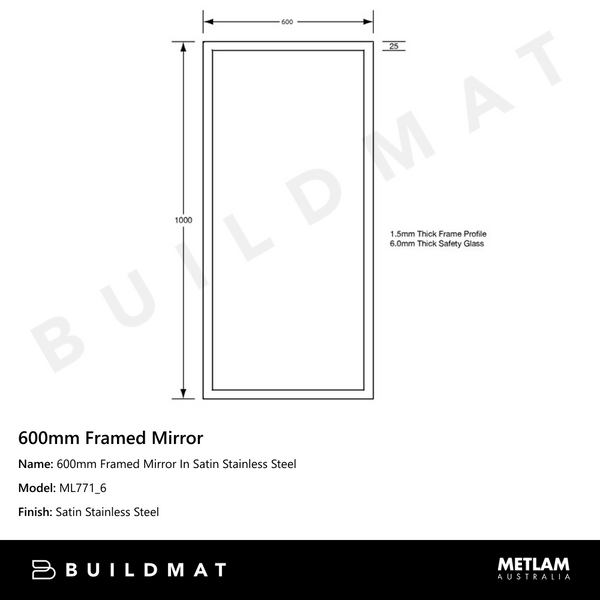 Metlam 600mm Framed Mirror In Satin Stainless Steel