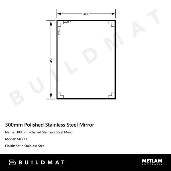 Metlam 300mm Polished Stainless Steel Mirror