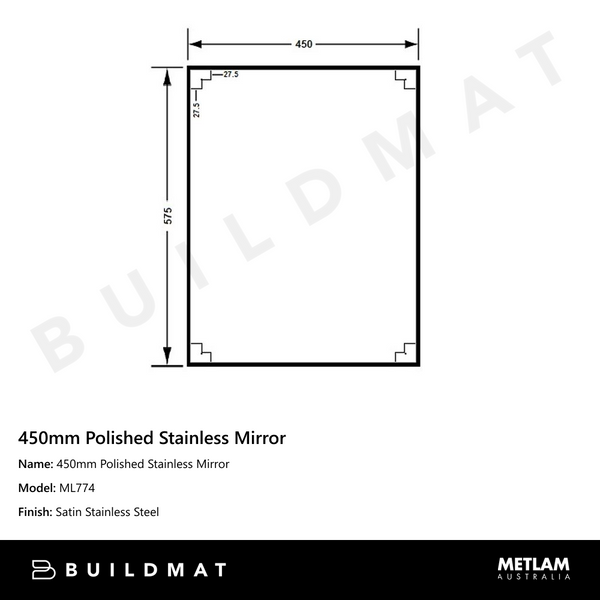 Metlam 450mm Polished Stainless Mirror