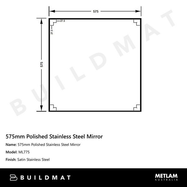 Metlam 575mm Polished Stainless Steel Mirror