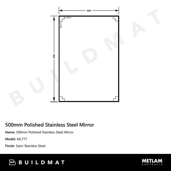 Metlam 500mm Polished Stainless Steel Mirror