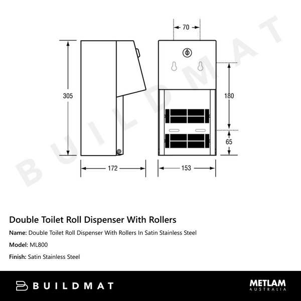 Metlam Double Toilet Roll Dispenser With Rollers In Satin Stainless Steel
