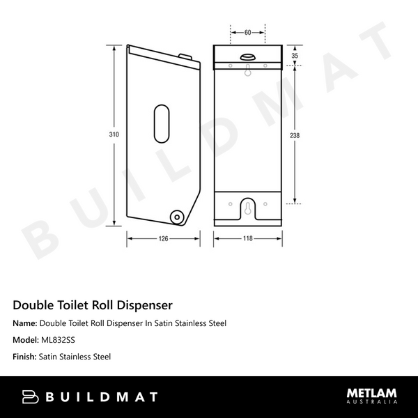 Metlam Double Toilet Roll Dispenser In Satin Stainless Steel