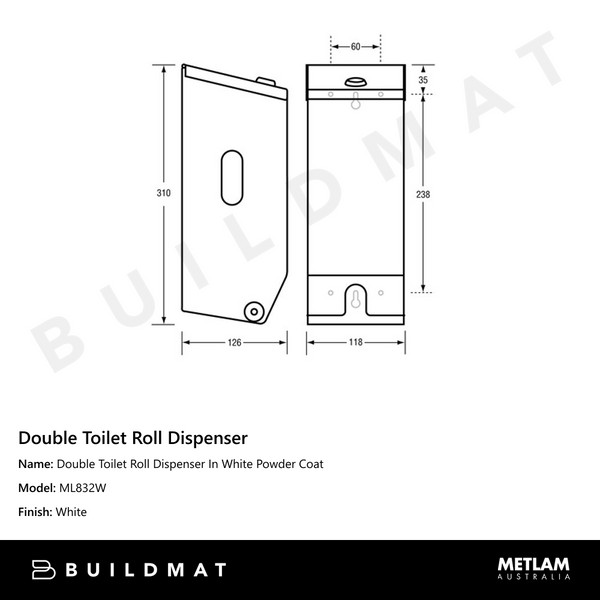 Metlam Double Toilet Roll Dispenser In White Powder Coat