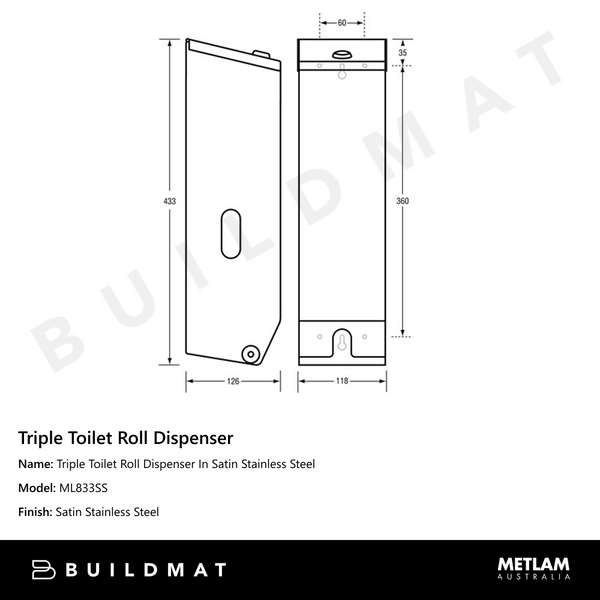 Metlam Triple Toilet Roll Dispenser In Satin Stainless Steel
