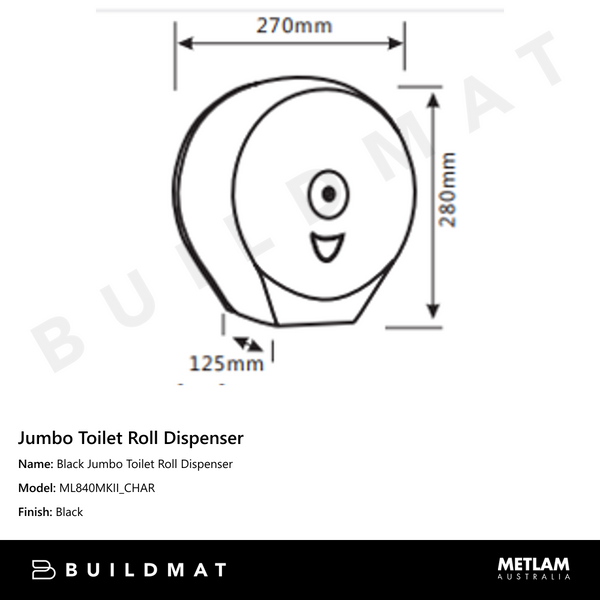 Metlam Black Jumbo Toilet Roll Dispenser
