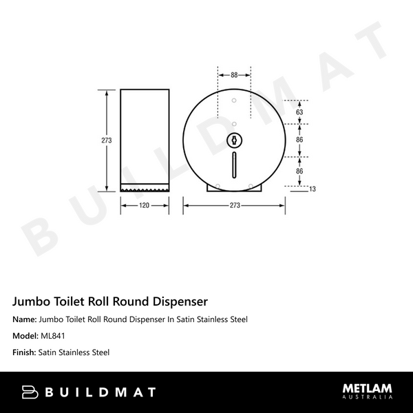 Metlam Jumbo Toilet Roll Round Dispenser In Satin Stainless Steel