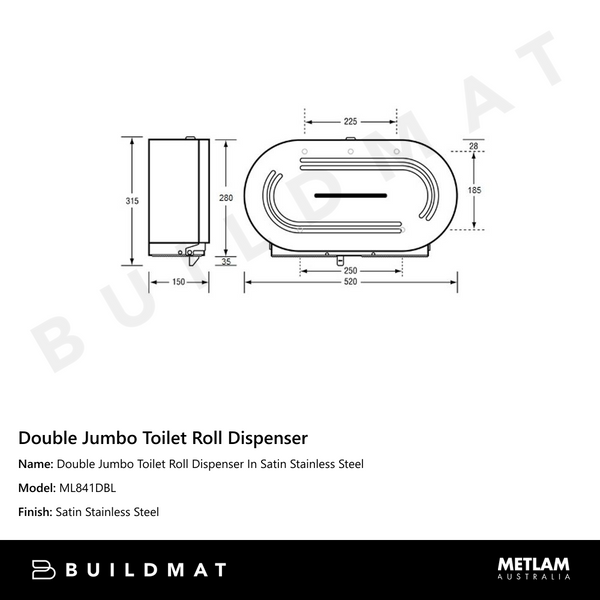 Metlam Double Jumbo Toilet Roll Dispenser In Satin Stainless Steel
