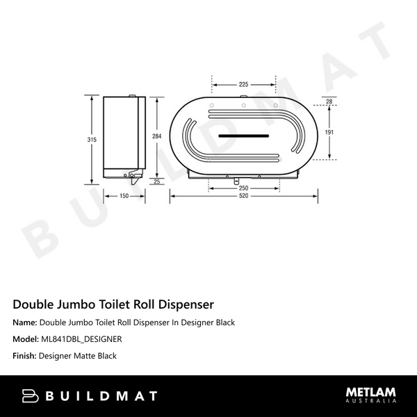 Metlam Double Jumbo Toilet Roll Dispenser In Designer Black