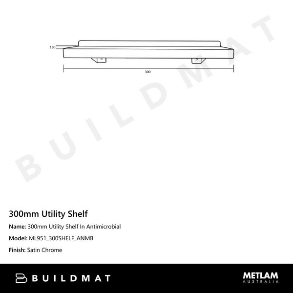 Metlam 300mm Utility Shelf In Antimicrobial