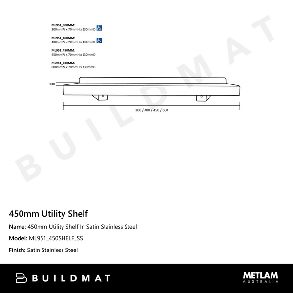 Metlam 450mm Utility Shelf In Satin Stainless Steel