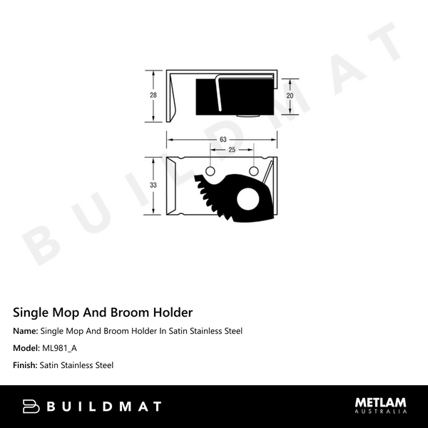 Metlam Single Mop And Broom Holder In Satin Stainless Steel