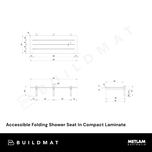 Metlam Accessible Folding Shower Seat In Compact Laminate
