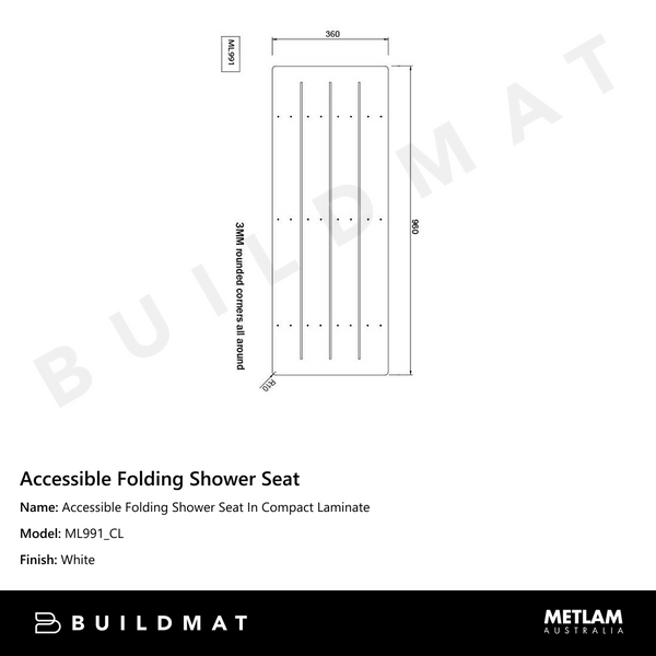Metlam Accessible Folding Shower Seat In Compact Laminate