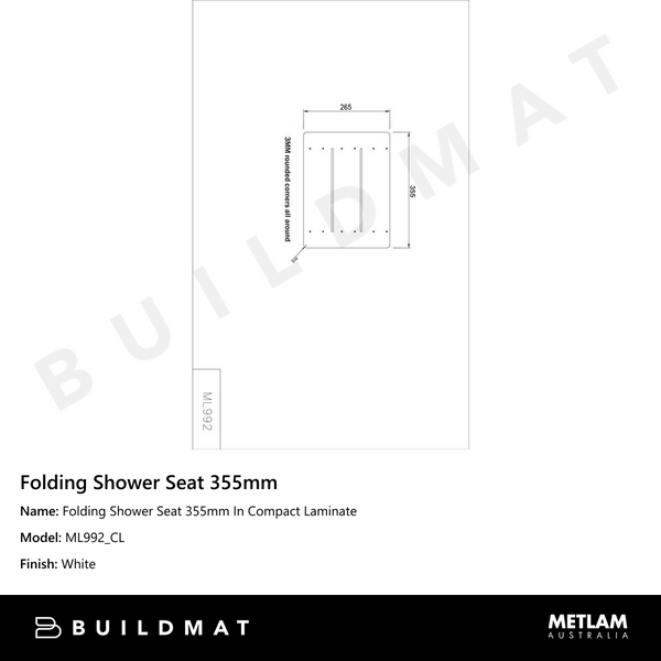 Metlam Folding Shower Seat 355mm In Compact Laminate