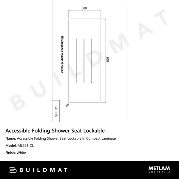 Metlam Accessible Folding Shower Seat Lockable In Compact Laminate