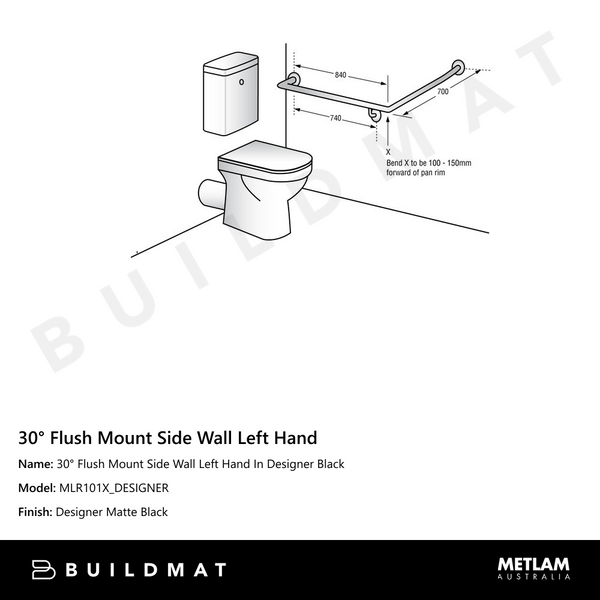 Metlam 30 Degree Flush Mount Side Wall Left Hand In Designer Black