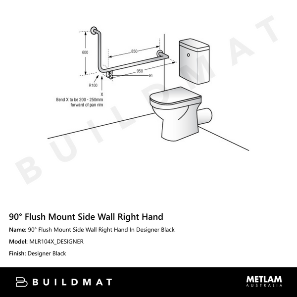 Metlam 90 Degree Flush Mount Side Wall Right Hand In Designer Black