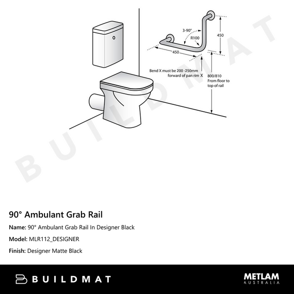 Metlam 90 Degree Ambulant Grab Rail In Designer Black