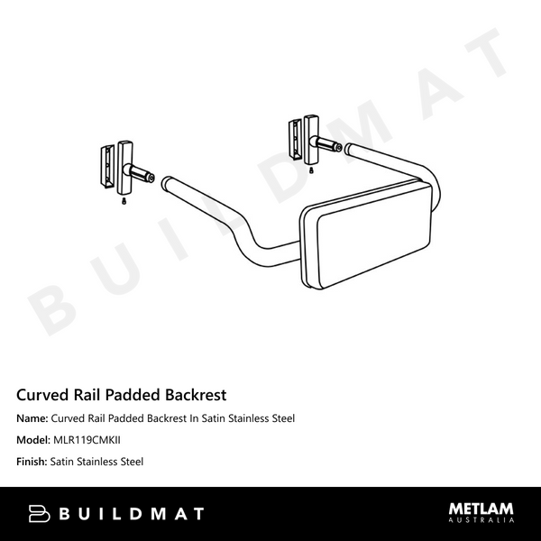 Metlam Curved Rail Padded Backrest In Satin Stainless Steel