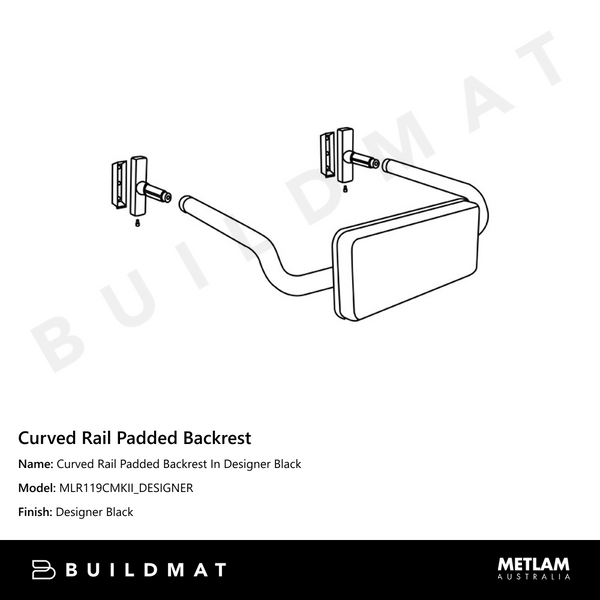 Metlam Curved Rail Padded Backrest In Designer Black