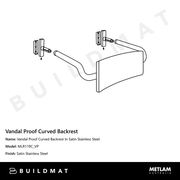 Metlam Vandal Proof Curved Backrest In Satin Stainless Steel