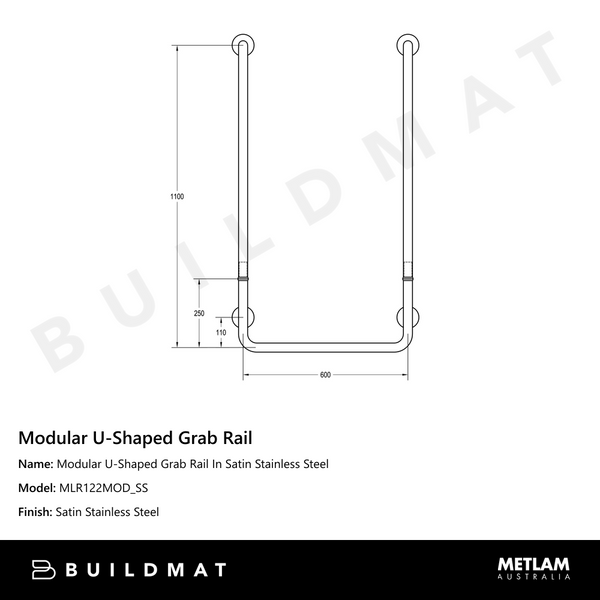 Metlam Modular U-Shaped Grab Rail In Satin Stainless Steel